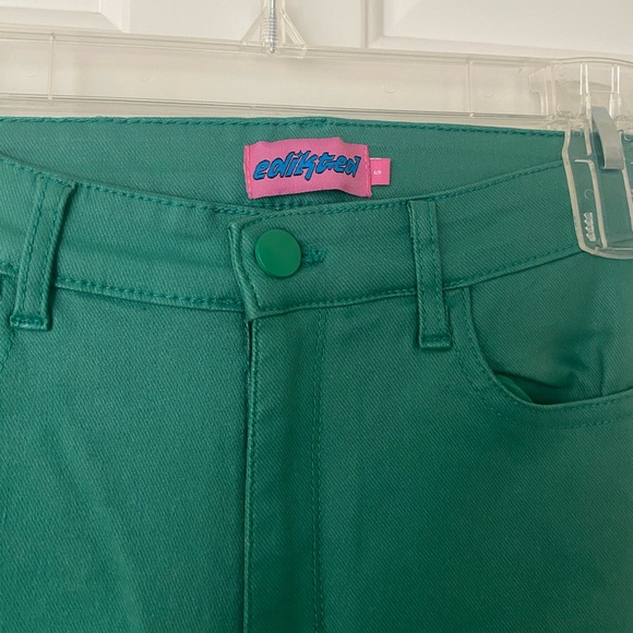 Faux Leather Green Flare Jeans - Picture 5 of 10